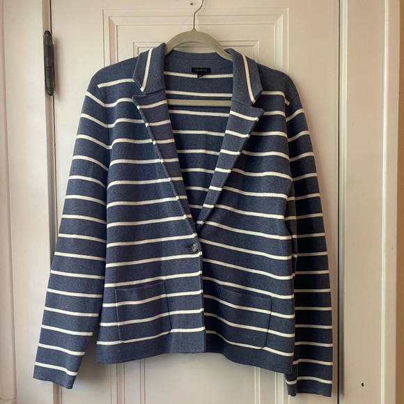 Talbots Sweaters - Talbots cotton blend striped sweater blazer jacket blue white L